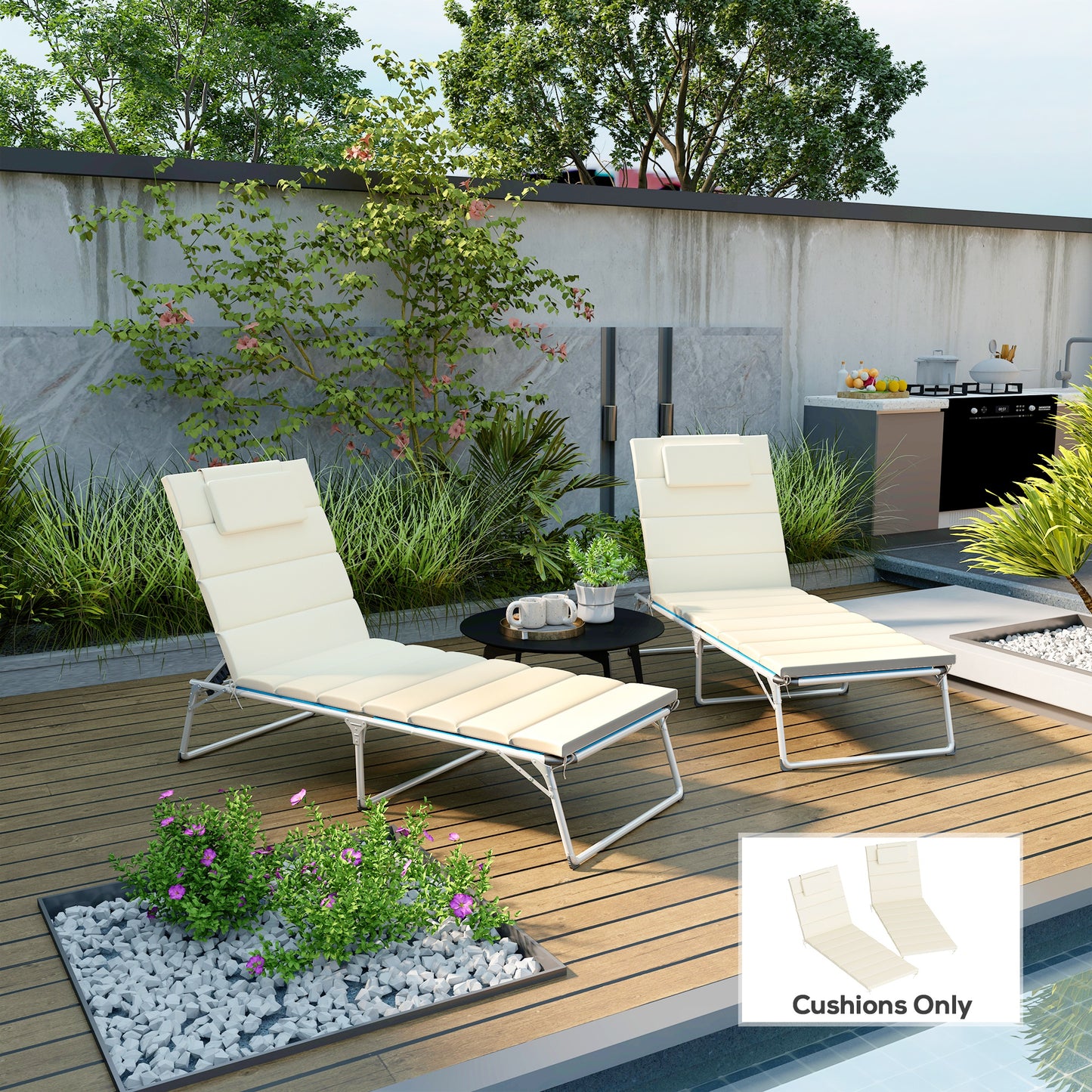 Foldable Chaise Lounge Cushion Set of 2