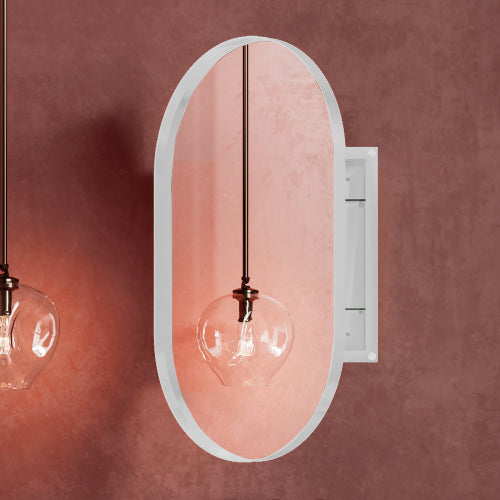 20x34 Zoll Ovales Einbauschrank aus Metallrahmen für das Badezimmer mit Spiegel und einstellbaren Regalen Nicht verfügbar Plattformen- Temu