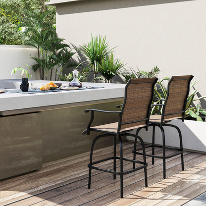 Set of 2 Outdoor Swivel Bar Stools with Armrests