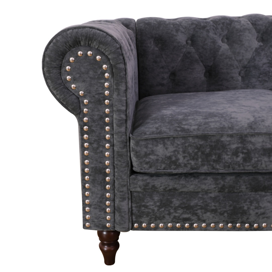 Black Flannelette 2-Piece Couch Living Room Sofa Set