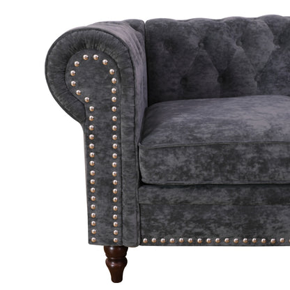 Black Flannelette 2-Piece Couch Living Room Sofa Set