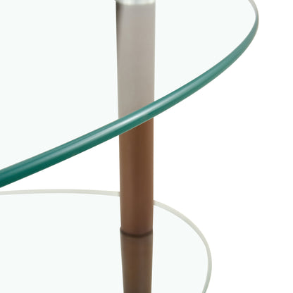 Transparent Oval Glass Coffee Table Modern Table Wood Leg Tea Table 3-layer