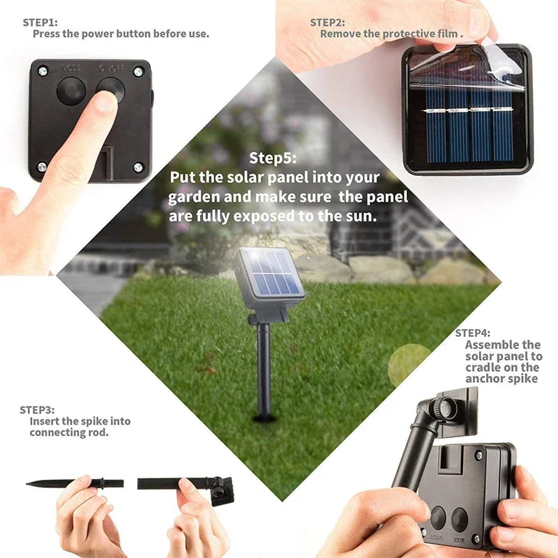 Black solar garden light with rectangular panel and adjustable spike for 7m to 32m led outdoor string fairy lights