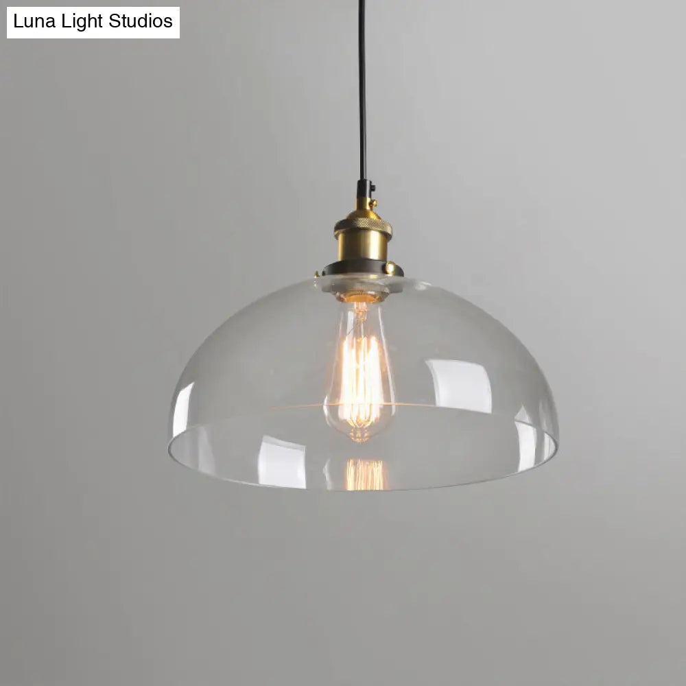 8"/10" Dia Single Bulb Ceiling Pendant Warehouse Globe/Half-Globe Clear Glass Hanging Light Fixture - Brass Finish