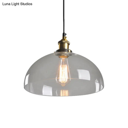 8"/10" Dia Single Bulb Ceiling Pendant Warehouse Globe/Half-Globe Clear Glass Hanging Light Fixture - Brass Finish