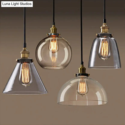 8"/10" Dia Single Bulb Ceiling Pendant Warehouse Globe/Half-Globe Clear Glass Hanging Light Fixture - Brass Finish