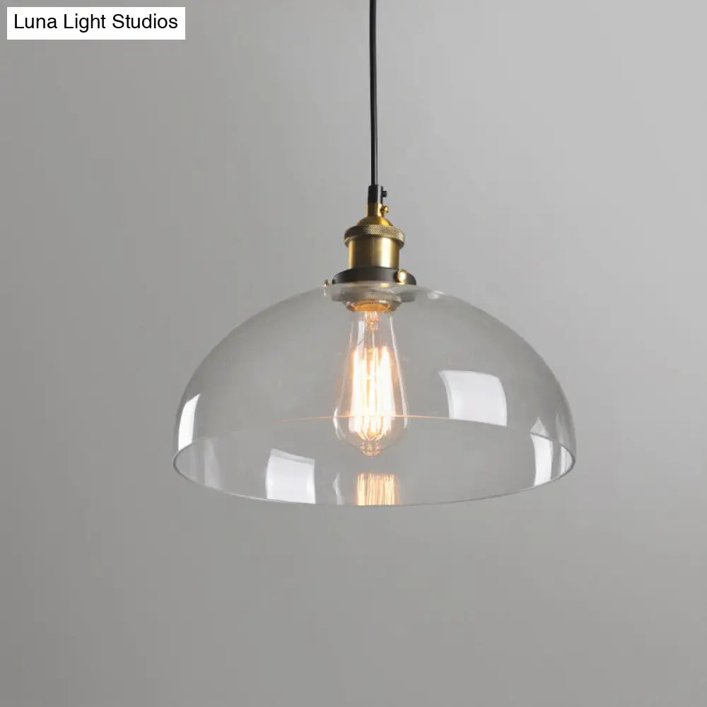 8"/10" Dia Single Bulb Ceiling Pendant Warehouse Globe/Half-Globe Clear Glass Hanging Light Fixture - Brass Finish