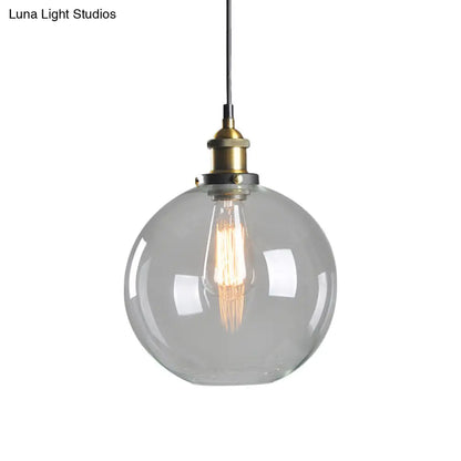 8"/10" Dia Single Bulb Ceiling Pendant Warehouse Globe/Half-Globe Clear Glass Hanging Light Fixture - Brass Finish