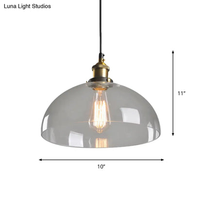 8"/10" Dia Single Bulb Ceiling Pendant Warehouse Globe/Half-Globe Clear Glass Hanging Light Fixture - Brass Finish