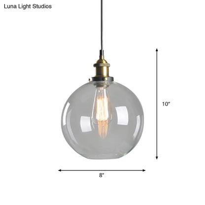 8"/10" Dia Single Bulb Ceiling Pendant Warehouse Globe/Half-Globe Clear Glass Hanging Light Fixture - Brass Finish