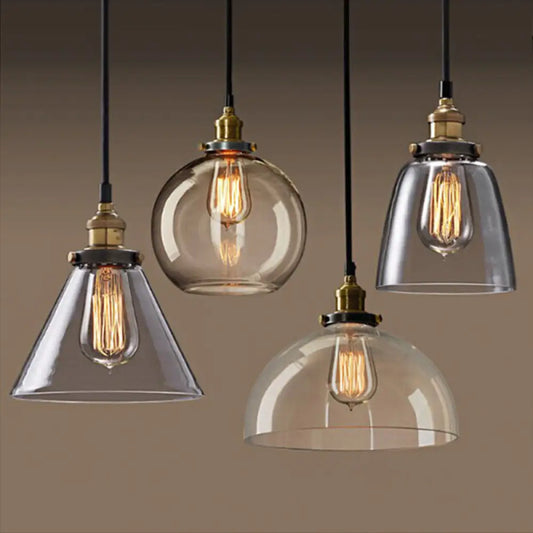 8"/10" Dia Single Bulb Ceiling Pendant Warehouse Globe/Half-Globe Clear Glass Hanging Light Fixture - Brass Finish