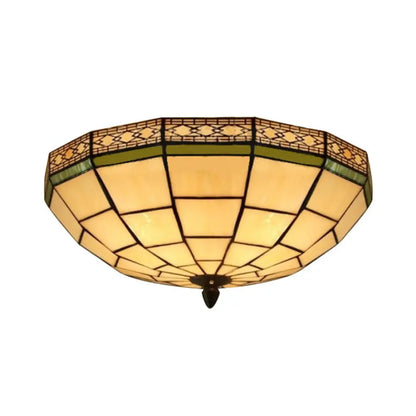 DecorBites™ Lámpara de techo empotrada Tiffany de 8"/10" de ancho con portalámparas de 3 luces y pantalla de cristal artístico beige - Decoración para dormitorio