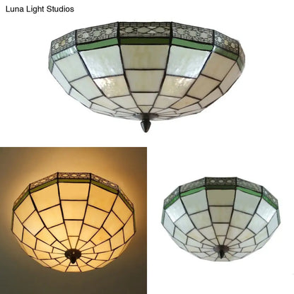 DecorBites™ Lámpara de techo empotrada Tiffany de 8"/10" de ancho con portalámparas de 3 luces y pantalla de cristal artístico beige - Decoración para dormitorio