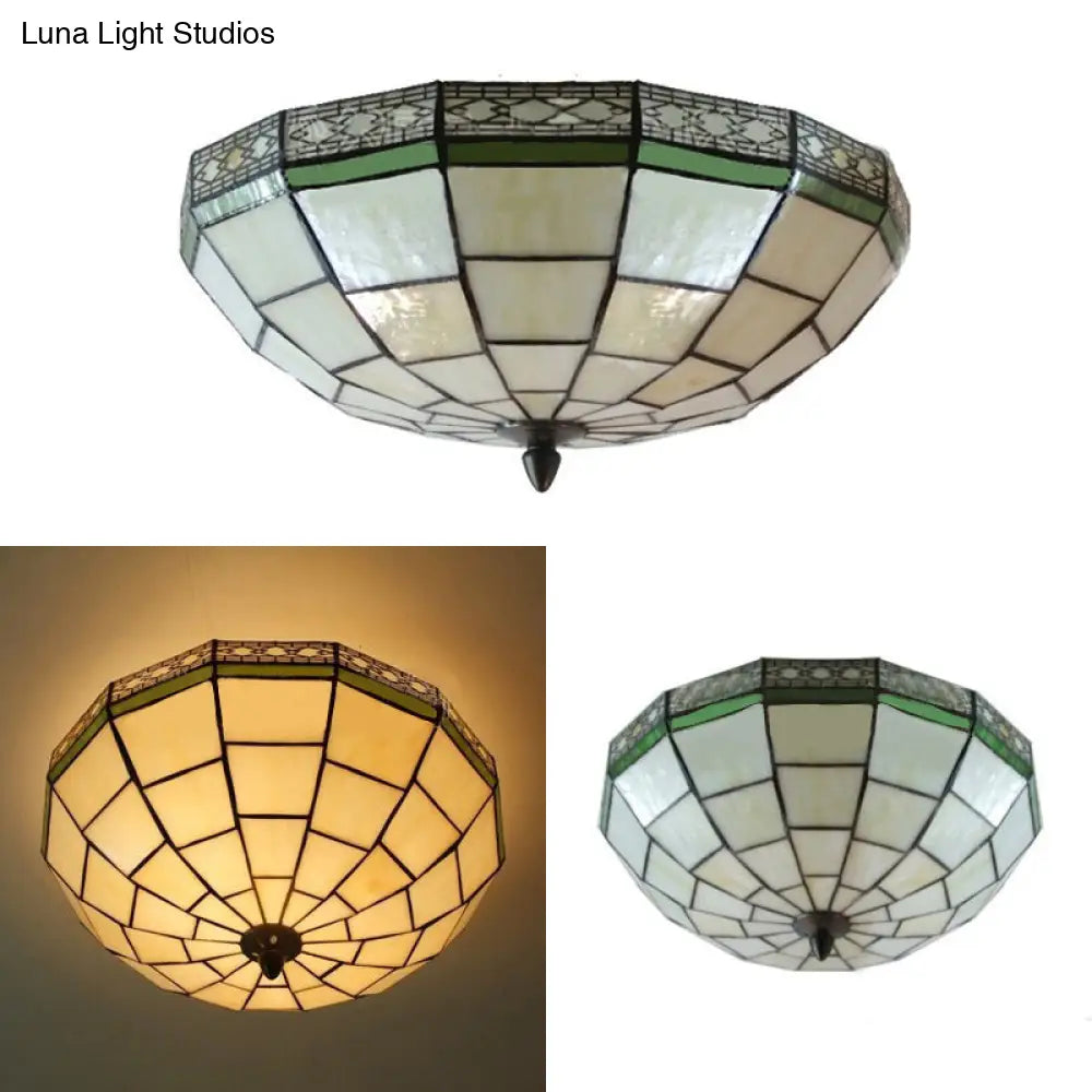 DecorBites™ Lámpara de techo empotrada Tiffany de 8"/10" de ancho con portalámparas de 3 luces y pantalla de cristal artístico beige - Decoración para dormitorio