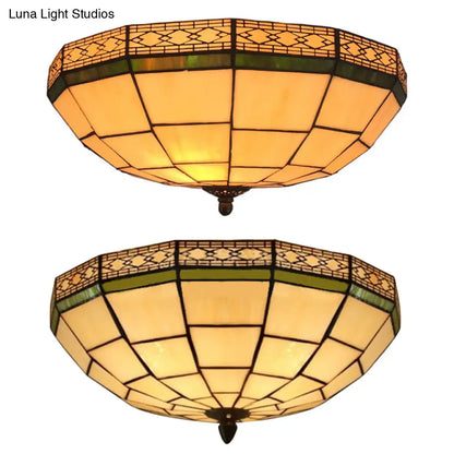 DecorBites™ Lámpara de techo empotrada Tiffany de 8"/10" de ancho con portalámparas de 3 luces y pantalla de cristal artístico beige - Decoración para dormitorio