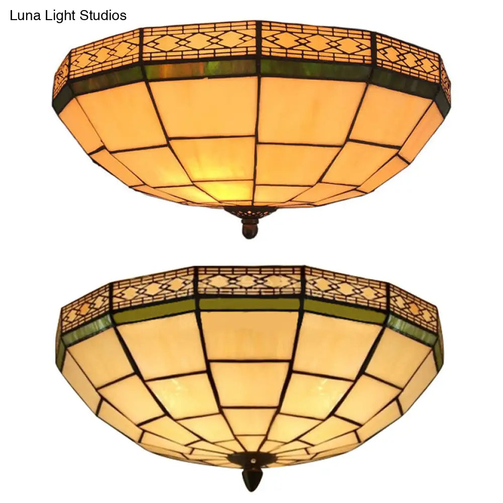 DecorBites™ Lámpara de techo empotrada Tiffany de 8"/10" de ancho con portalámparas de 3 luces y pantalla de cristal artístico beige - Decoración para dormitorio