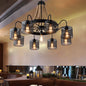 8/12-Light Cylinder Chandelier with Black Metal Mesh and Rope Cord for Restaurants