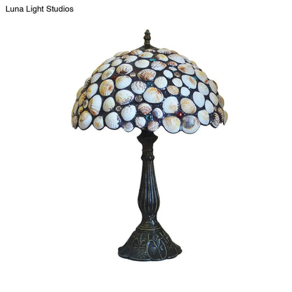 Lámpara de mesilla de noche estilo Tiffany de 8"/12" de ancho, con forma de concha de bronce y diseño en forma de cuenco para dormitorio