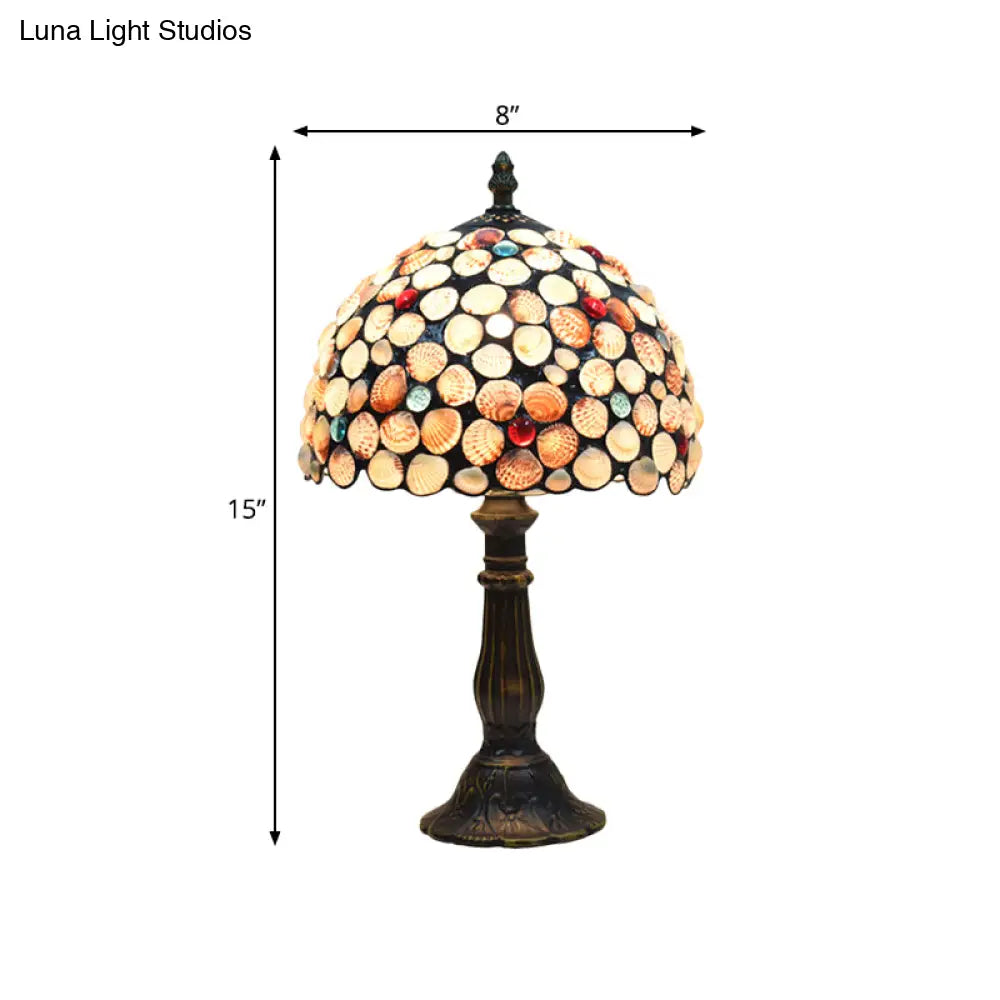Lámpara de mesilla de noche estilo Tiffany de 8"/12" de ancho, con forma de concha de bronce y diseño en forma de cuenco para dormitorio