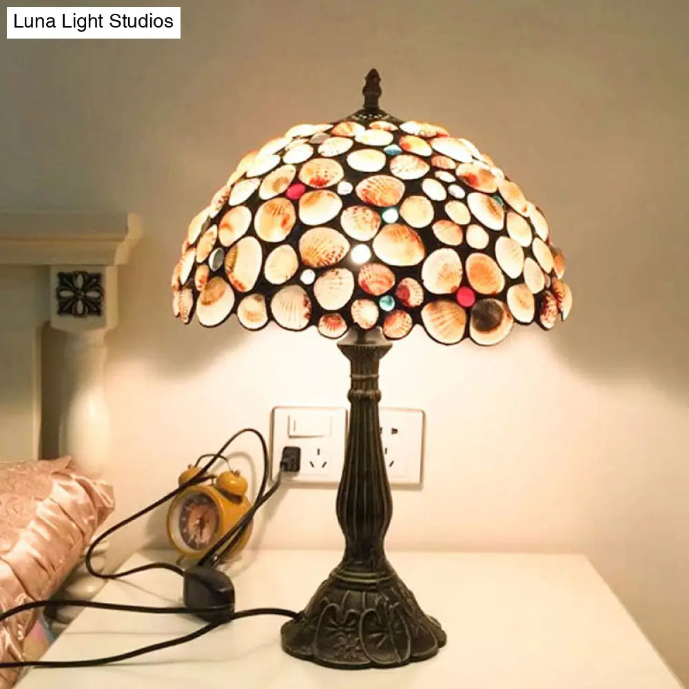 Lámpara de mesilla de noche estilo Tiffany de 8"/12" de ancho, con forma de concha de bronce y diseño en forma de cuenco para dormitorio