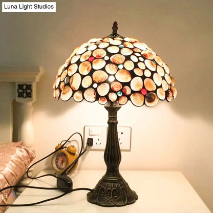 Lámpara de mesilla de noche estilo Tiffany de 8"/12" de ancho, con forma de concha de bronce y diseño en forma de cuenco para dormitorio