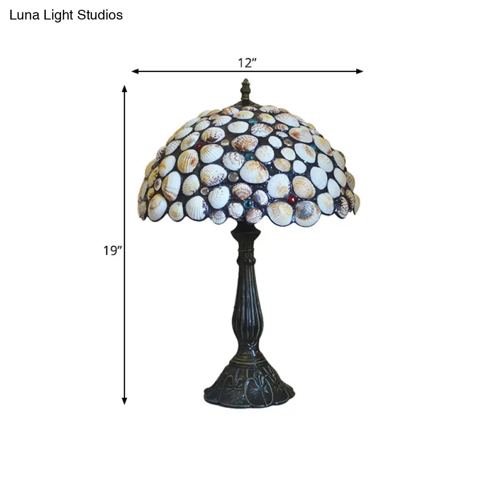 Lámpara de mesilla de noche estilo Tiffany de 8"/12" de ancho, con forma de concha de bronce y diseño en forma de cuenco para dormitorio