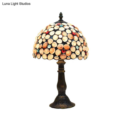 Lámpara de mesilla de noche estilo Tiffany de 8"/12" de ancho, con forma de concha de bronce y diseño en forma de cuenco para dormitorio