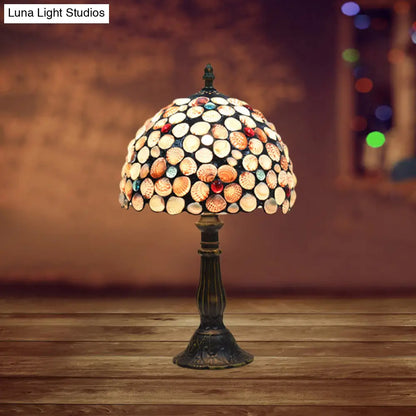 Lámpara de mesilla de noche estilo Tiffany de 8"/12" de ancho, con forma de concha de bronce y diseño en forma de cuenco para dormitorio