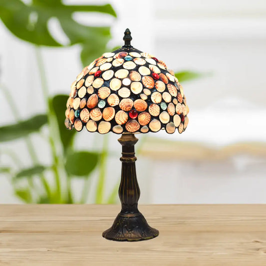 Lámpara de mesilla de noche estilo Tiffany de 8"/12" de ancho, con forma de concha de bronce y diseño en forma de cuenco para dormitorio