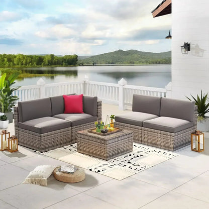 8 Piece L-Shape Patio Furniture Set with Fire Pit