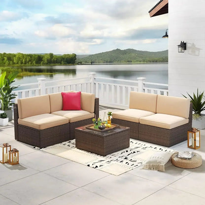 8 Piece L-Shape Patio Furniture Set with Fire Pit