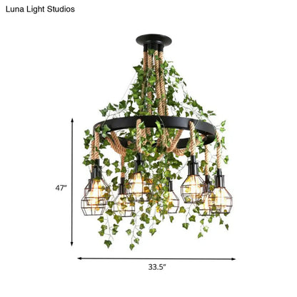 8-Head Hemp Rope Cluster Pendant with LED Down Lighting for Industrial and Restaurant Use