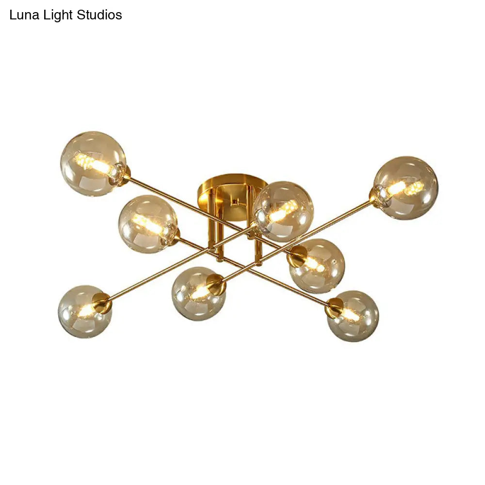 Lámpara de techo semiempotrada DecorBites™ de 8 luces con pantalla esférica de cristal ámbar – Luminaria moderna para salón