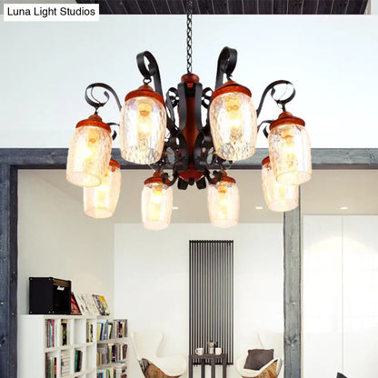 Lámpara de techo colgante de cristal negro envejecido de 8 luces con brazo curvo para salón.