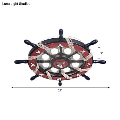 ديكوربايتس™ وحدة إضاءة مدمجة لغرفة النوم من ديكوربايتس™، 8 مصابيح، مع غطاء خشبي - مصباح سقف أزرق/بني كرتوني بإضاءة دافئة/بيضاء