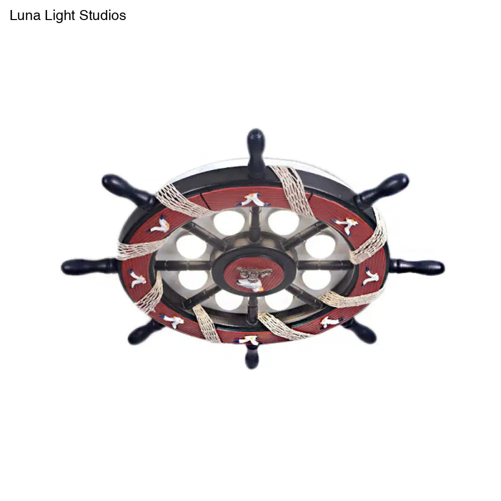 ديكوربايتس™ وحدة إضاءة مدمجة لغرفة النوم من ديكوربايتس™، 8 مصابيح، مع غطاء خشبي - مصباح سقف أزرق/بني كرتوني بإضاءة دافئة/بيضاء