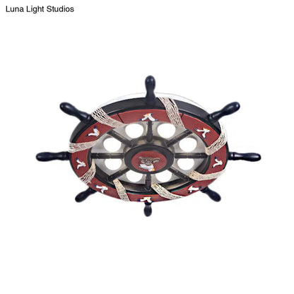 ديكوربايتس™ وحدة إضاءة مدمجة لغرفة النوم من ديكوربايتس™، 8 مصابيح، مع غطاء خشبي - مصباح سقف أزرق/بني كرتوني بإضاءة دافئة/بيضاء