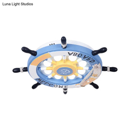 ديكوربايتس™ وحدة إضاءة مدمجة لغرفة النوم من ديكوربايتس™، 8 مصابيح، مع غطاء خشبي - مصباح سقف أزرق/بني كرتوني بإضاءة دافئة/بيضاء
