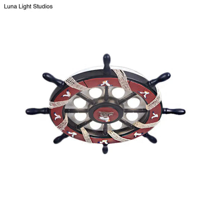 ديكوربايتس™ وحدة إضاءة مدمجة لغرفة النوم من ديكوربايتس™، 8 مصابيح، مع غطاء خشبي - مصباح سقف أزرق/بني كرتوني بإضاءة دافئة/بيضاء