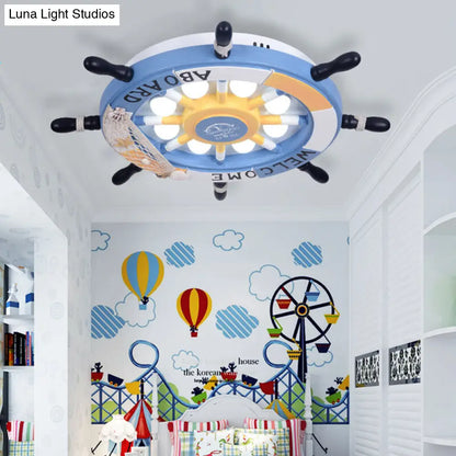 ديكوربايتس™ وحدة إضاءة مدمجة لغرفة النوم من ديكوربايتس™، 8 مصابيح، مع غطاء خشبي - مصباح سقف أزرق/بني كرتوني بإضاءة دافئة/بيضاء