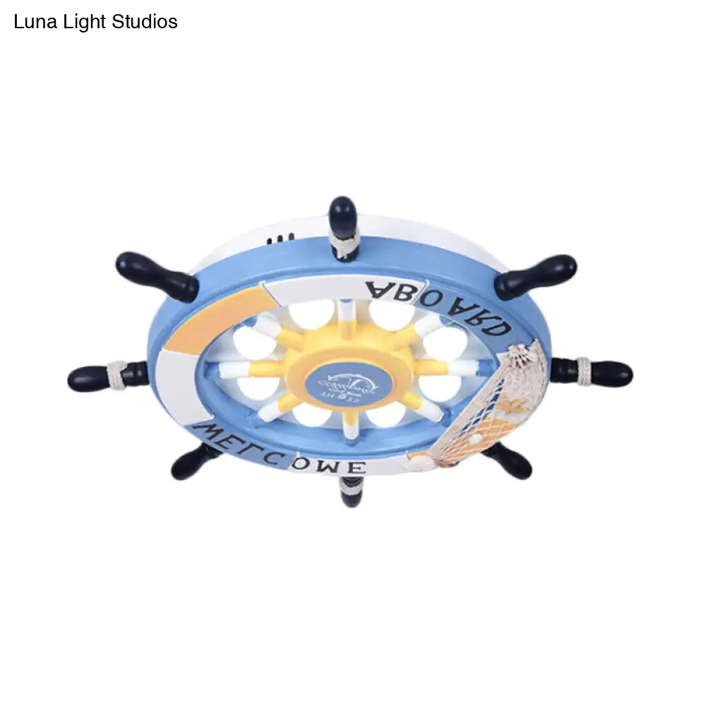 ديكوربايتس™ وحدة إضاءة مدمجة لغرفة النوم من ديكوربايتس™، 8 مصابيح، مع غطاء خشبي - مصباح سقف أزرق/بني كرتوني بإضاءة دافئة/بيضاء