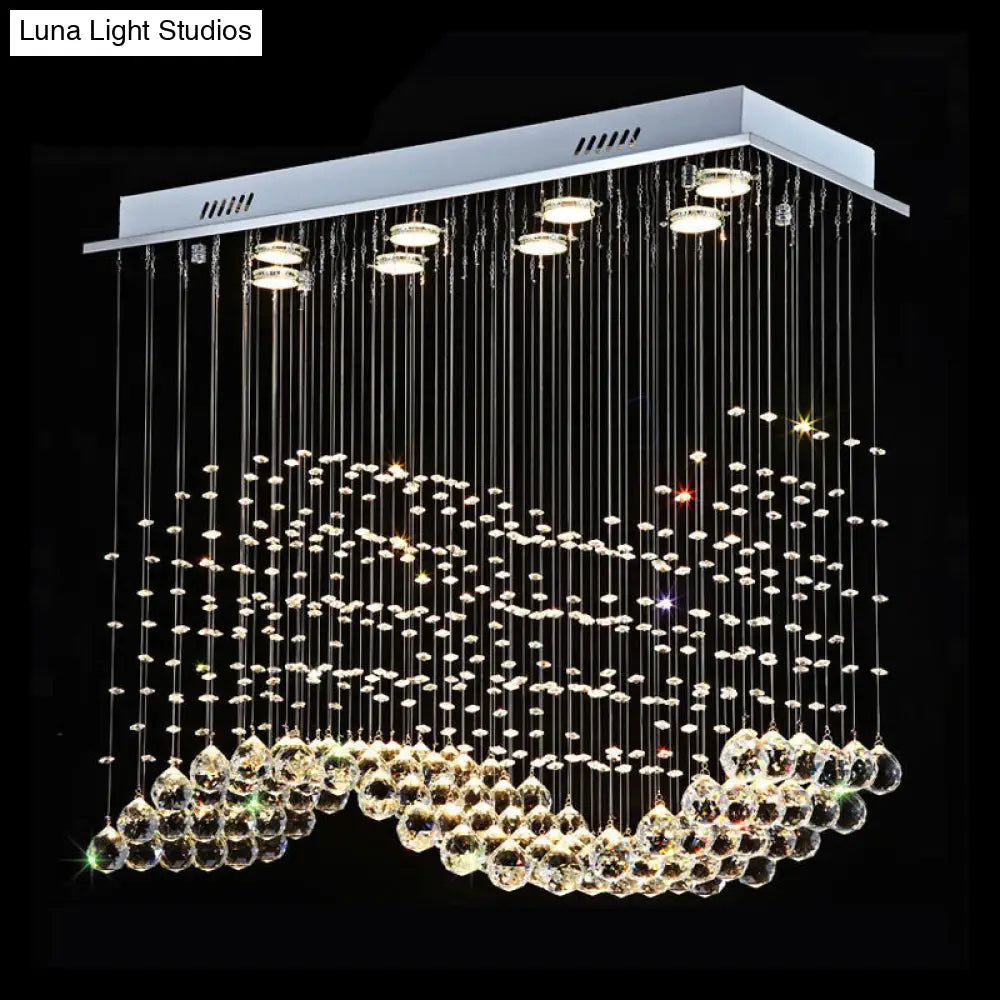 ديكوربايتس™ - مصباح سقف متموج بثمانية مصابيح مع إطار من الفولاذ المقاوم للصدأ وتصميم كرة من الكريستال الشفاف