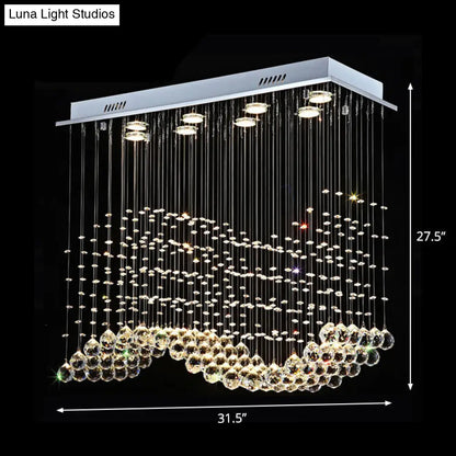 ديكوربايتس™ - مصباح سقف متموج بثمانية مصابيح مع إطار من الفولاذ المقاوم للصدأ وتصميم كرة من الكريستال الشفاف