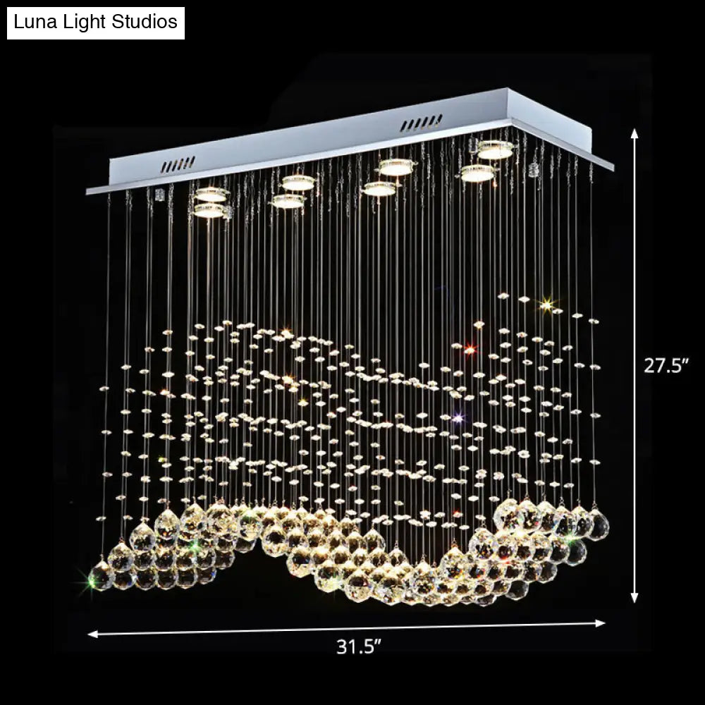 ديكوربايتس™ - مصباح سقف متموج بثمانية مصابيح مع إطار من الفولاذ المقاوم للصدأ وتصميم كرة من الكريستال الشفاف