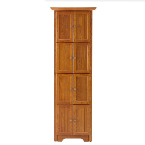 Gabinete de Almacenamiento para Despensa de Cocina Esquinero de 72 Pulgadas con 4 Niveles y 8 Puertas, Gabinete Alto de Almacenamiento Esquinero con Estanterías Ajustables, Estantería para Hogar de Estilo Granja para Baño, Sala de Estar, Cocina en Roble