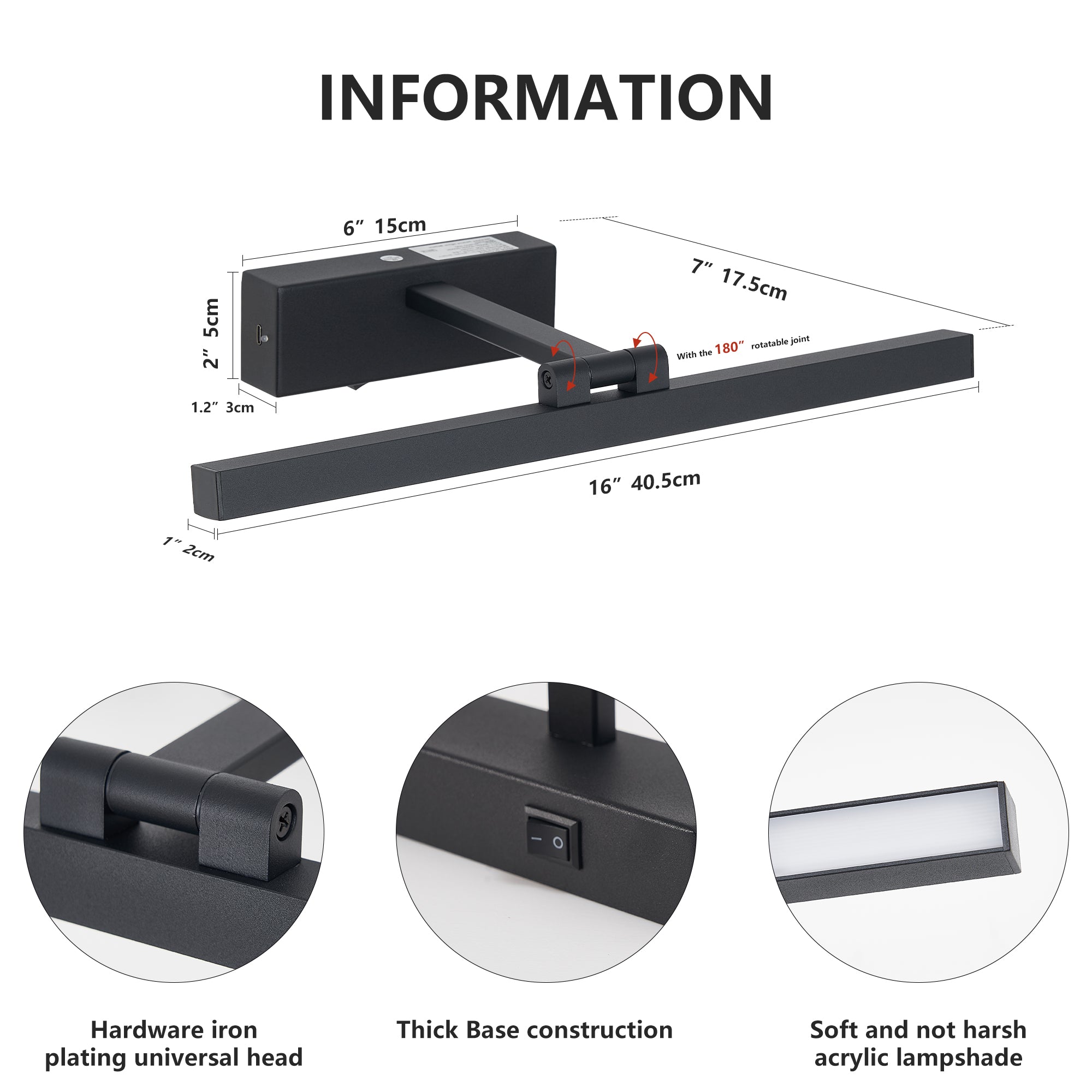Black Dimmable LED Vanity Light
