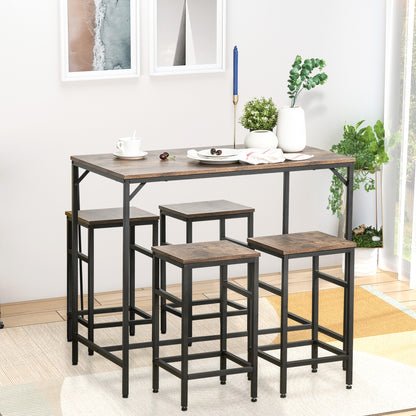 5 Piece Modern Dining Table and 4 Stools Industrial Dining Set with Footrest & Legs