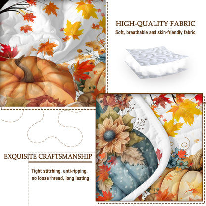 Autumn Theme 3 Pcs Quilt Set - Pumpkin Print Bedspread Coverlet