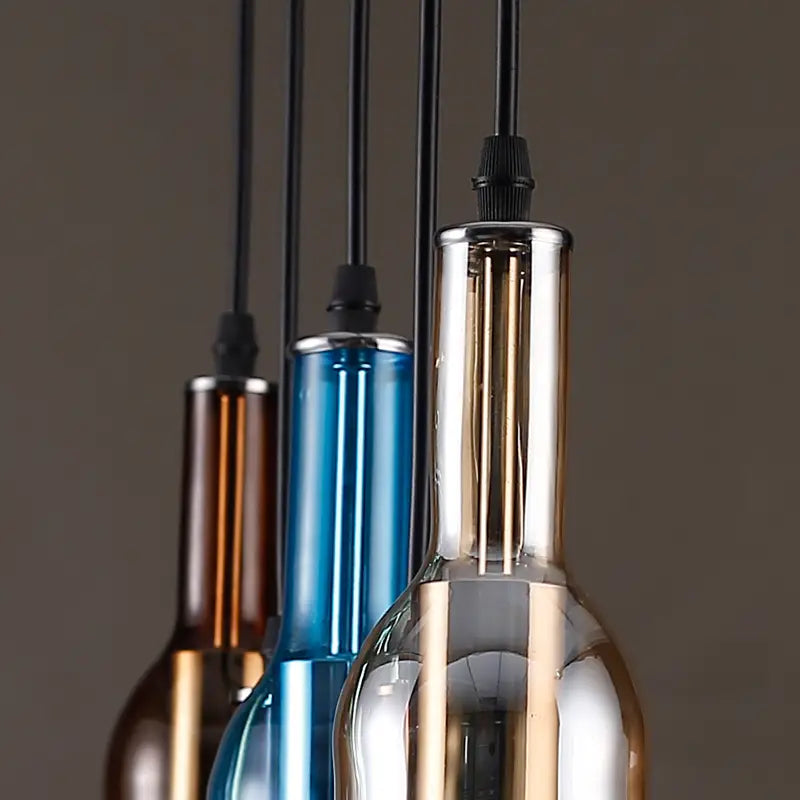 Nordic Style Restaurant Bar Creative Color Wine Bottle Glass Chandelier