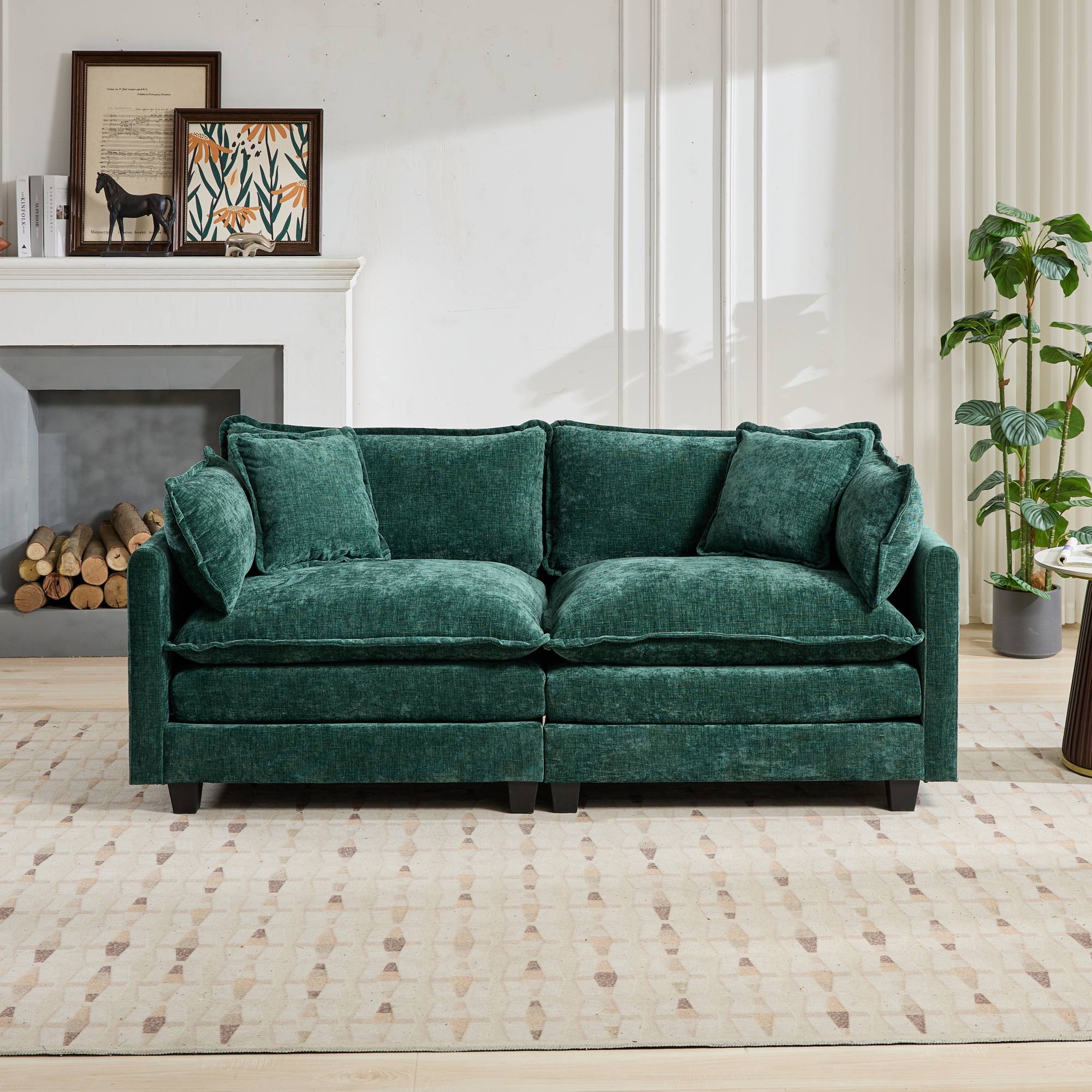 Sofá Cloud Dos Asientos Los Reposabrazos No Están Incluidos, Sofá Seccional Moderno, Para Sala de Estar Dormitorio y Apartamento, Cojín de Asiento Tapizado en Doble Capa Cómodo, Tejido de Chenilla Transpirable, Verde
